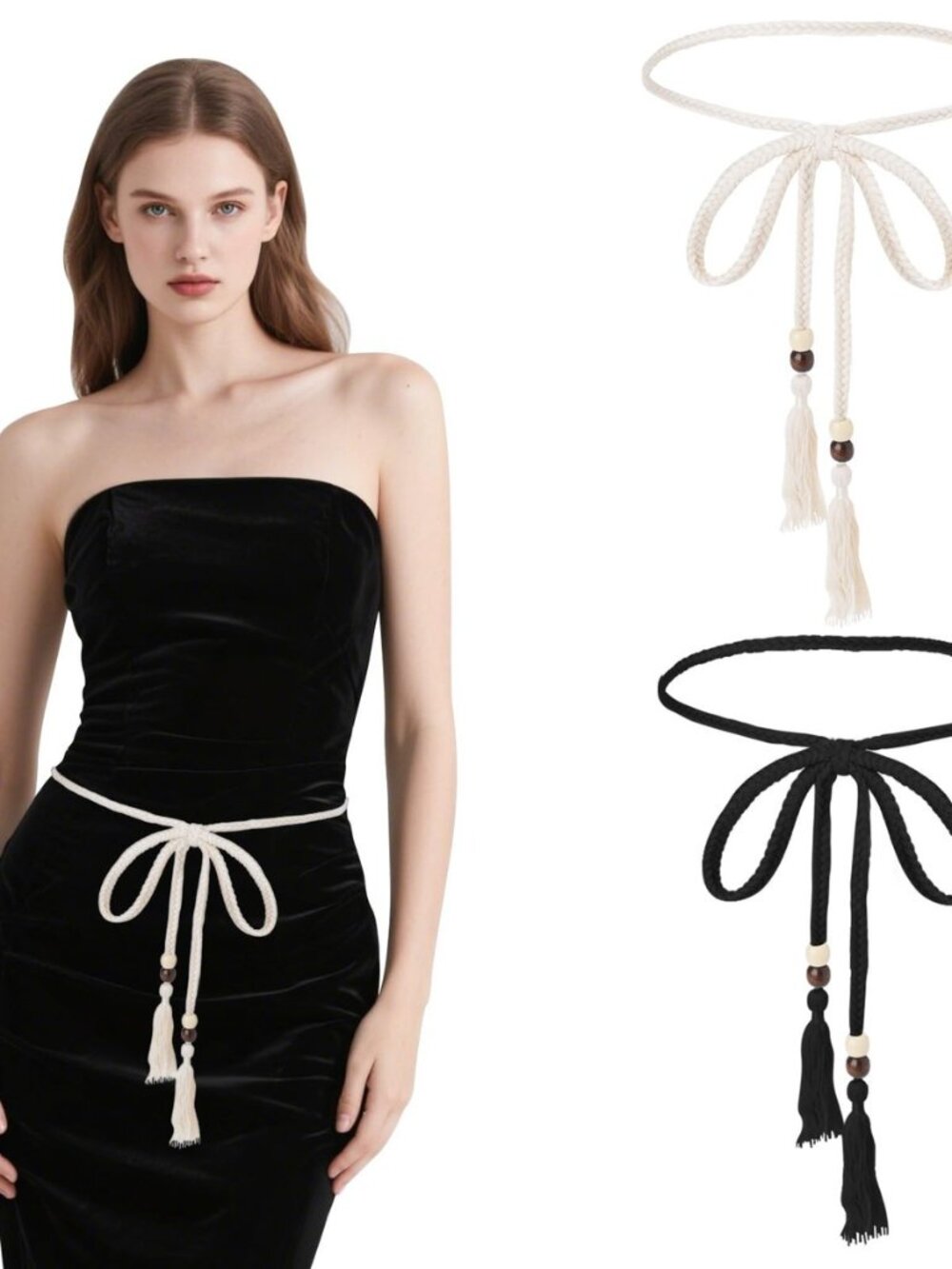 2 Pcs Rope Belts for Women Trendy, Thin Tassel Braided Boho Rope Belt Waist